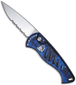 Piranha Fingerling Automatic Knife w/ Blue Handle (2.5" Mirror Serr)