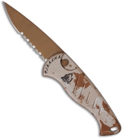 Piranha Fingerling Desert Camo Automatic Knife (2.5" Bronze Serr)