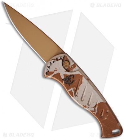 Piranha Fingerling Desert Camo Automatic Knife (2.6" Bronze Plain)