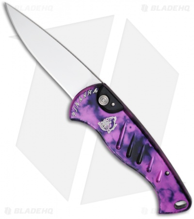 Piranha Fingerling Plum Automatic Knife (2.5" Mirror Plain)