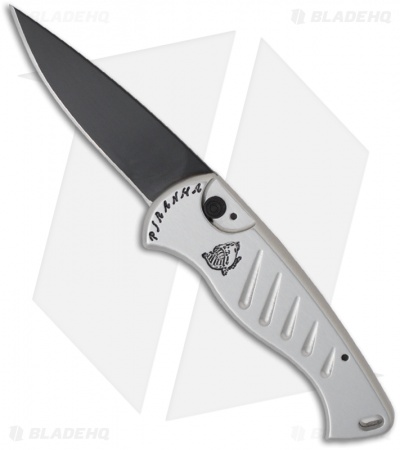 Piranha Fingerling Silver Tactical Automatic Knife (2.5" Black Plain)