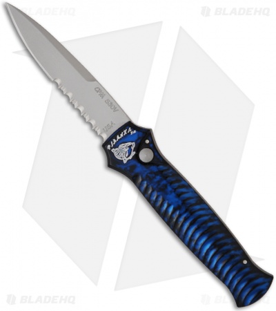 Piranha Mini-Guard Blue Automatic Knife (2.9" Bead Blast Serr)