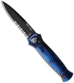 Piranha Mini-Guard Blue Tactical Automatic Knife (2.9" Black Serr)