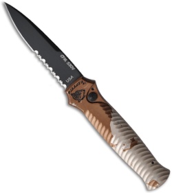 Piranha Mini-Guard Tactical Desert Camo Automatic Knife (2.9" Black Serr)