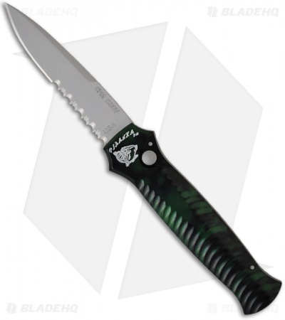 Piranha Mini-Guard Green Automatic Knife (2.9" Bead Blast Serr)