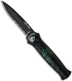 Piranha Mini-Guard Green Tactical Automatic Knife (2.9" Black Serr)