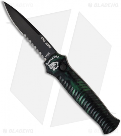 Piranha Mini-Guard Green Tactical Automatic Knife (2.9" Black Serr)