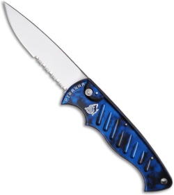 Piranha Blue P-1 Pocket Automatic Knife (3.2" Mirror Serr)