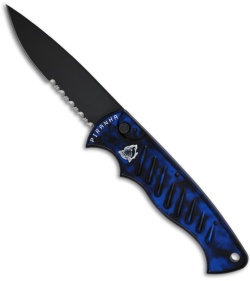 Piranha Tactical Blue P-1 Pocket Automatic Knife (3.2" Black Serr)
