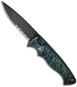 Piranha Tactical Green Pocket Automatic Knife (3.2" Black Serr)