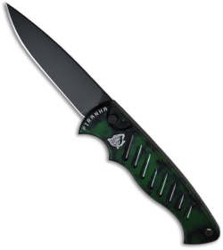 Piranha Tactical Green Pocket Automatic Knife (3.2" Black Plain)