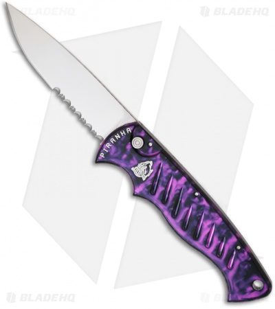 Piranha Plum P-1 Pocket Automatic Knife (3.2" Mirror Serr)