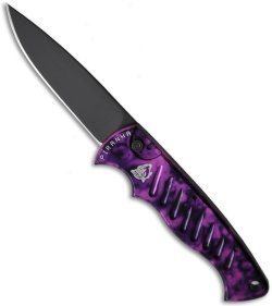 Piranha Tactical Plum Pocket Automatic Knife (3.2" Black Plain)