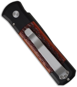 Protech Godson Custom Damascus Automatic Knife w/Amber Jigged Bone (3.15" Plain)