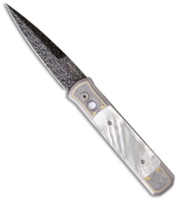 Protech Ultimate Custom Steel Godfather Knife w/ Mother of Pearl (4" Damascus)