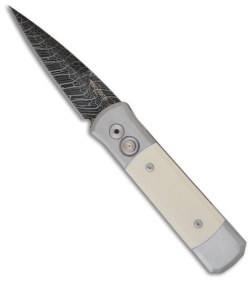 Protech Godson 416 Steel Custom Automatic Knife w/ Ivory Inlays (Damascus)