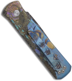 Protech Blue Octopus Godson Automatic Knife One of a Kind Judy Beaver (Damascus)