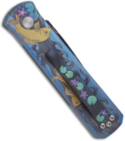 Protech Koi Custom Godson Automatic Knife One of a Kind Judy Beaver (Damascus)