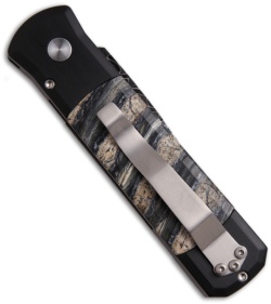 Protech Damascus Custom Godson Automatic Knife w/ Mastodon Tooth (3.15" Plain)