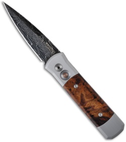 Protech Steel Custom Damascus Godson Knife w/ Desert Ironwood  (3.15" Plain)