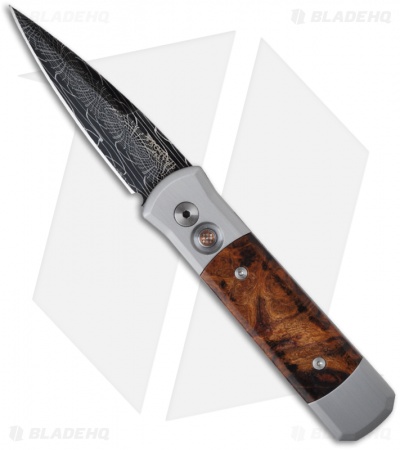 Protech Steel Custom Damascus Godson Knife w/ Desert Ironwood  (3.15" Plain)