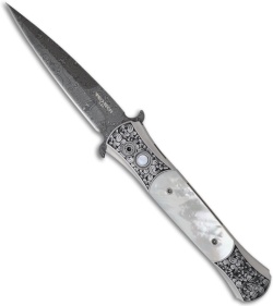 Protech Large Don "Ultimate Custom" Stainless w/ MOP Inlays Damascus
