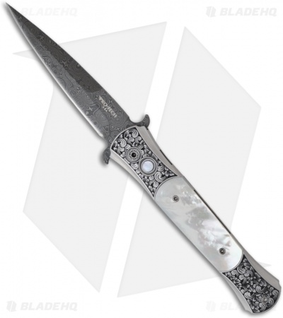 Protech Large Don "Ultimate Custom" Stainless w/ MOP Inlays Damascus