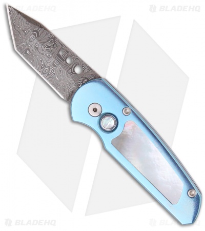 Protech Runt 3 Titanium Custom w/ Pearl Inlay (Damascus Tanto)