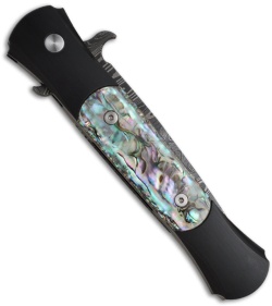 Protech The Don Custom Automatic Knife Black w/ Abalone Inlays (3.5" Damascus)