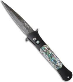 Protech The Don Custom Automatic Knife Black w/ Abalone Inlays (3.5" Damascus)