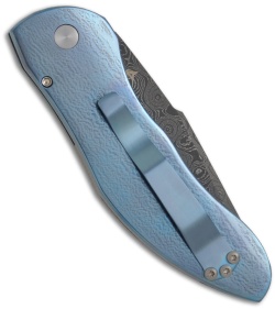 Protech Custom Blue Titanium Elishewitz Doru Automatic Knife w/ Damascus Blade