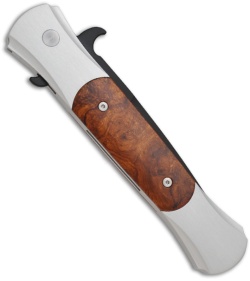 Protech Large Don Automatic Knife w/ Desert Ironwood (4.5" Black Plain) 1908-DIW