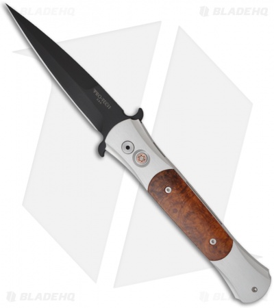 Protech Large Don Automatic Knife w/ Desert Ironwood (4.5" Black Plain) 1908-DIW