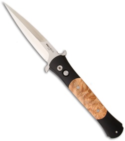 Protech Large Don Automatic Knife w/ Maple Burl Wood (4.5" Satin Plain) 1906