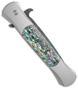Protech Knives Large Don Steel Custom Knife w/ Mosaic Abalone (4.5" Damascus)