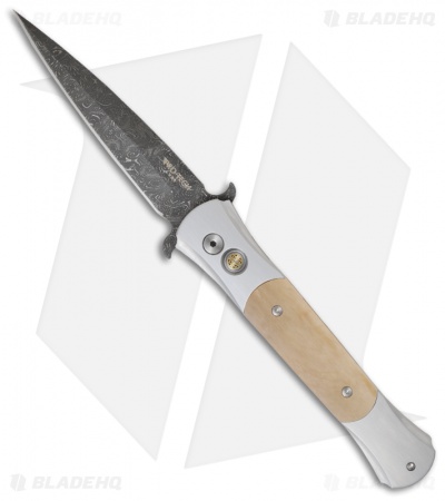 Protech Knives Large Don Steel Custom Knife w/ Mastodon Ivory (4.5" Damascus)