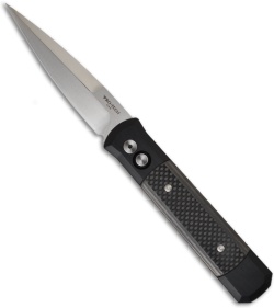 Protech Godfather Automatic Knife Black w/ Carbon Fiber (4" Satin Plain) 901