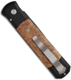 Protech Custom Godfather Automatic Knife w/ Black Ash Burl (4" Damascus) 906-D