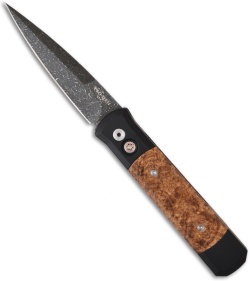 Protech Custom Godfather Automatic Knife w/ Black Ash Burl (4" Damascus) 906-D