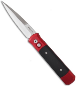 Protech Godfather Dark Red Automatic Knife w/ G-10 (4" Satin Plain) 915-RED