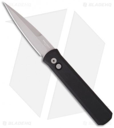 Protech Godfather Automatic Knife Solid Black Handle (4" Bead Blast Plain) 920