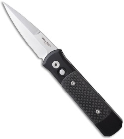 Protech Godson Automatic Knife Black w/ Carbon Fiber (3.15" Satin Plain) 704