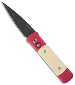 Protech Godson Automatic Knife Red w/ Ivory Micarta (3.15" Black Plain) 752-RED