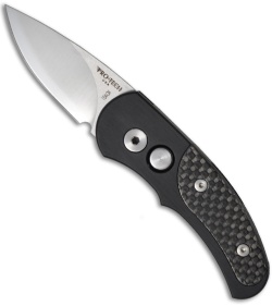 Protech Runt J4 Black Automatic Knife w/ Carbon Fiber (1.94" Satin Plain) 4404