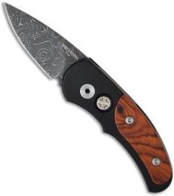 Protech Damascus Custom Runt J4 Auto Knife w/ Maple Burl (1.94" Plain) 4406-D