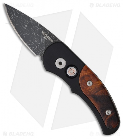 Protech Runt J4 Damascus Custom w/ Desert Ironwood Inlays