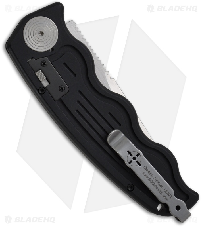SOGTAC Automatic Knife Clip Point Black Aluminum (3.5" Satin) ST01 Blade HQ