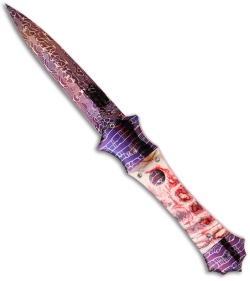 Rainy Vallotton Custom Mace Automatic Knife w/ Red & White Molar (Damascus)
