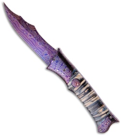 Rainy Vallotton Custom Phoenix Automatic Knife w/ Blue Mammoth Molar (Damascus)