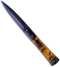 Rainy Vallotton Custom DnD Automatic Knife Tortoise Shell & Gold Leaf (Damascus)